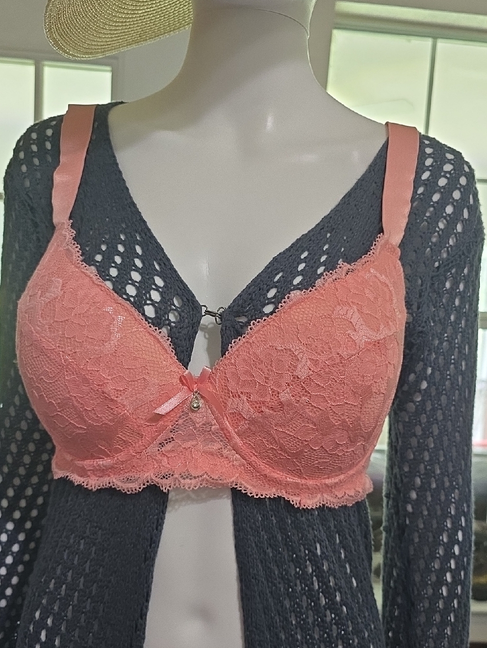 Lace Underwire Bra By Mopas – Light Coral Pink Sz 34DD